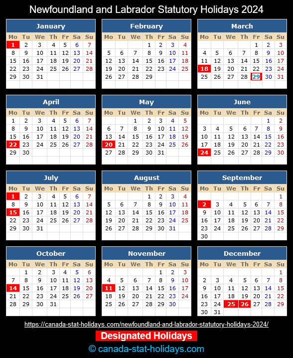 Newfoundland and Labrador Statutory Holidays 2024