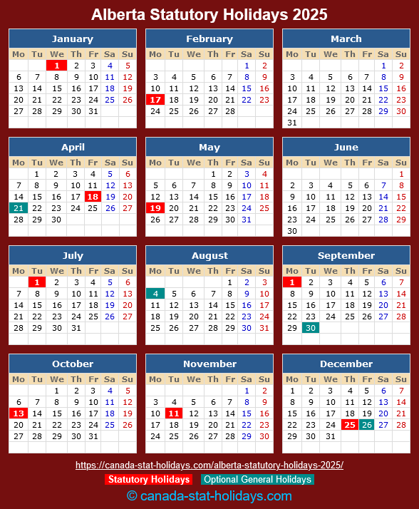 Alberta Statutory Holidays 2025