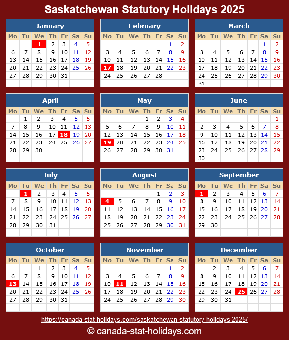 Saskatchewan Statutory Holidays 2025